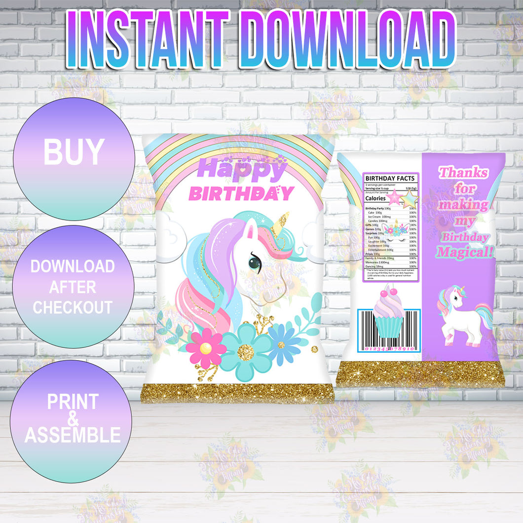 Unicorn Pastel Chip Bag Instant Download