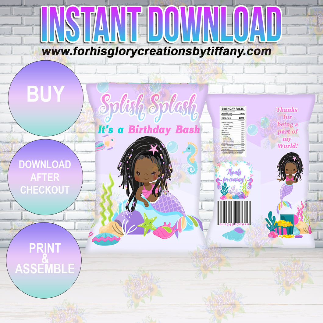 Mermaid Splish Splash Chip Bag Instant Download